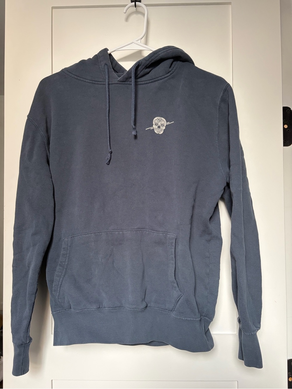 Suspicious Antwerp Men's Navy Blue Pullover Hoodie with Skull Accent